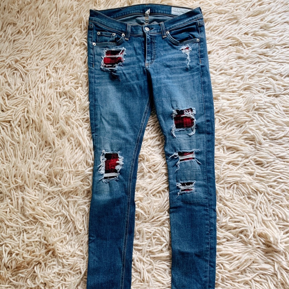 Rag & Bone Ripped Plaid Jeans